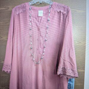 SIZE XL BLAIR Pink Mid Sleeve W/Lace Blouse INVPV619